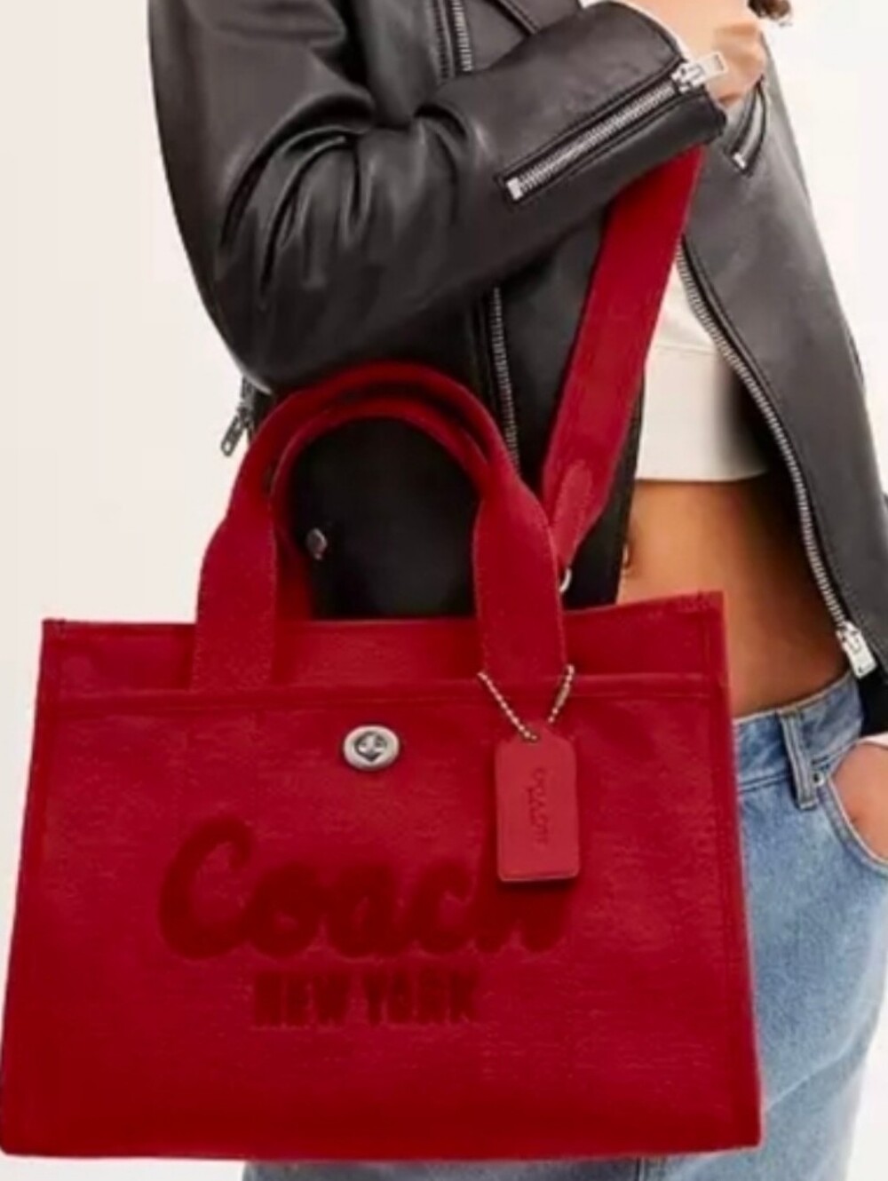 NWOT Coach Cargo Tote Red Canvas With Crossbody Strap